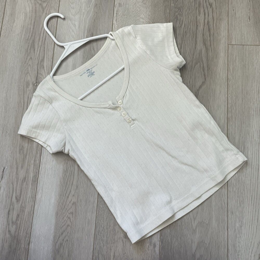 Brandy Melville Top pointelle knit henley zelly womens White (one size) coquette